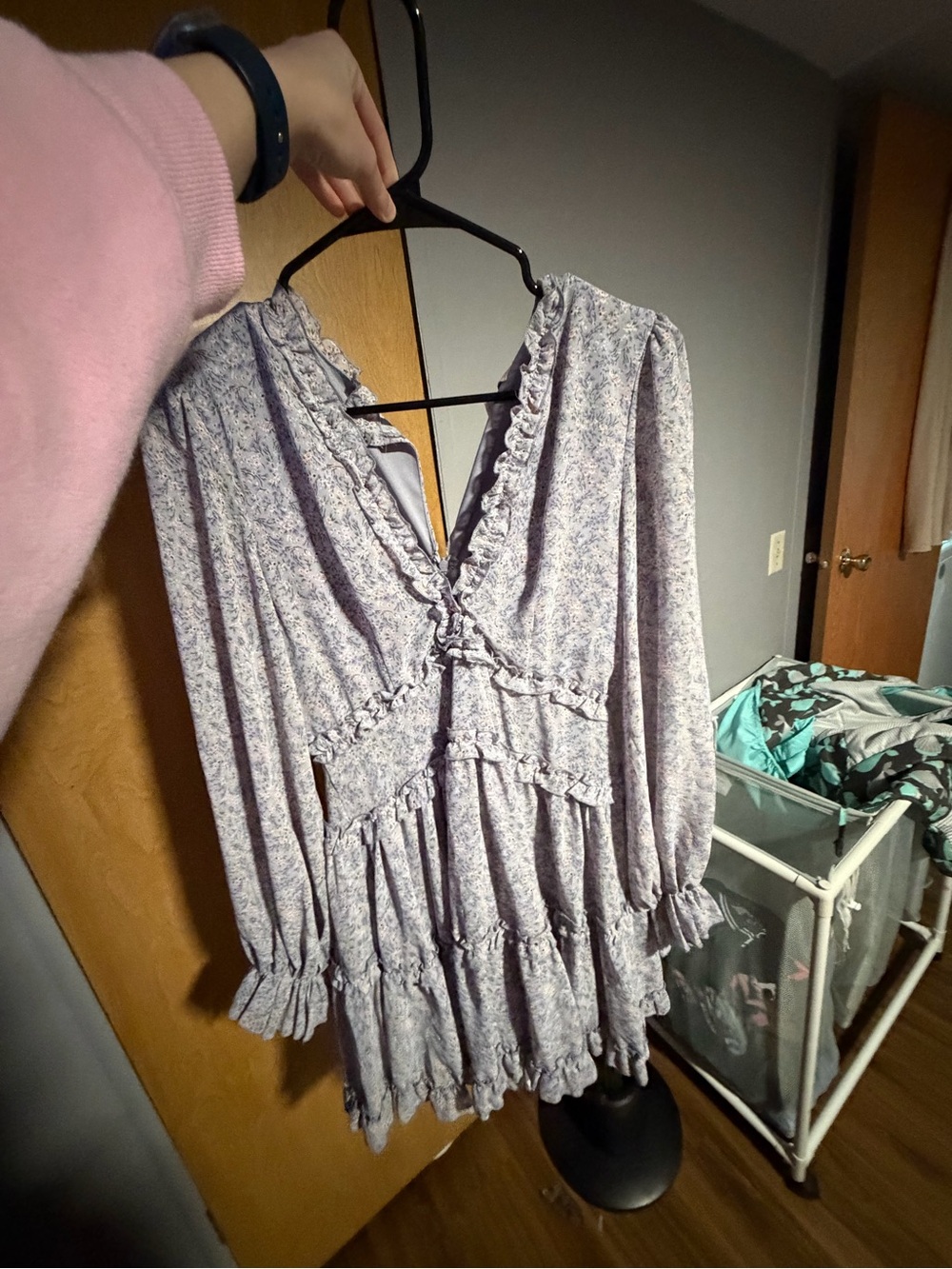 She + Sky Lavender Floral Ruffle V-Neck Tunic